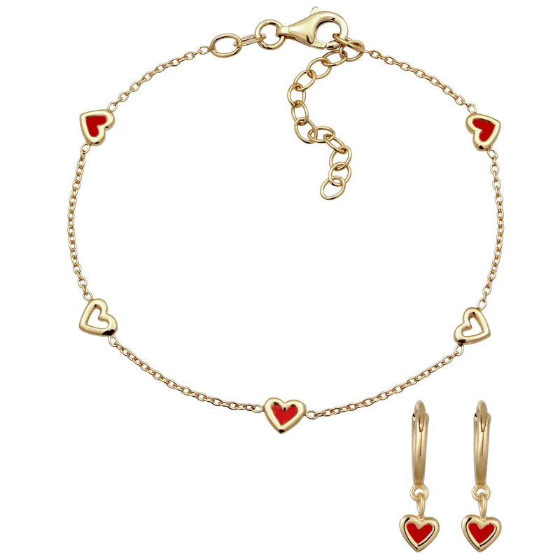 Schmuckset Herz | Emaille Rot