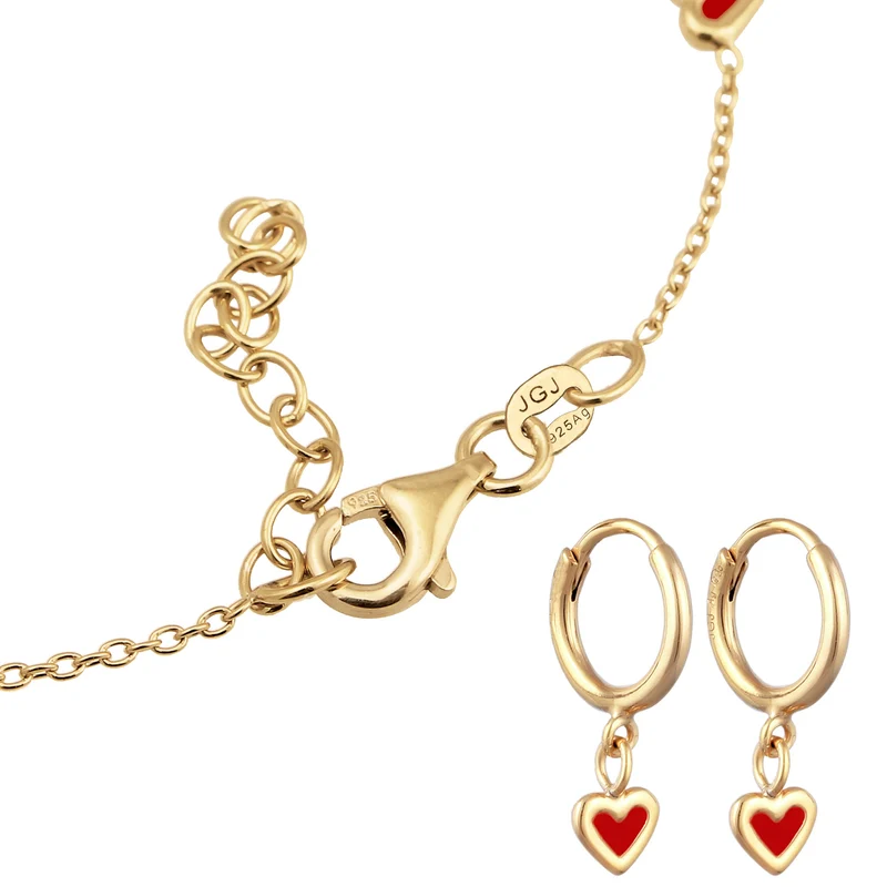 Schmuckset Herz | Emaille Rot