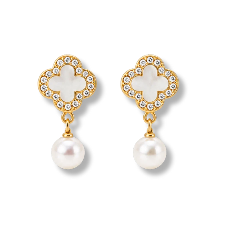 Tiny Precious Lucky Leaf Pearl Ohrstecker 14K vergoldet