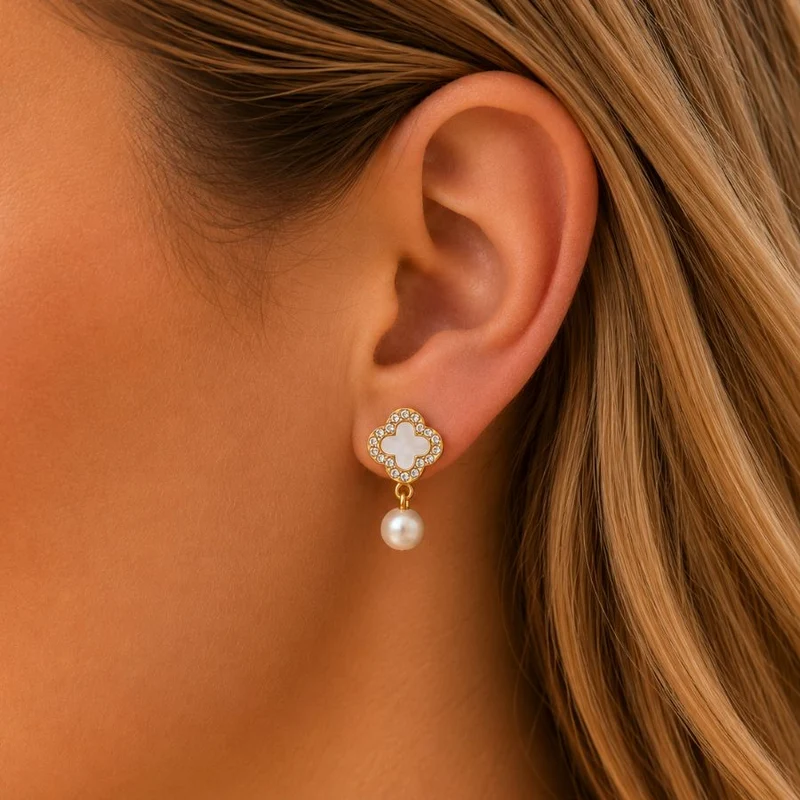 Precious Lucky Leaf Pearl Ohrstecker 14K Vergoldet
