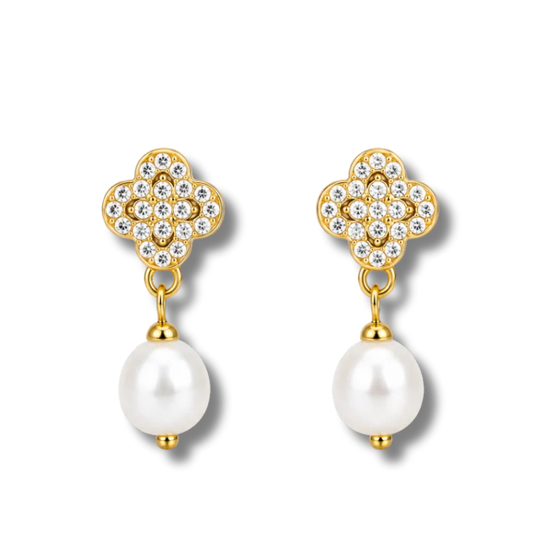 Melsol Lucky Flower Pearl Ohrstecker 14K vergoldet