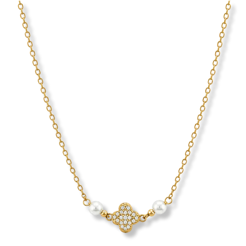 Melsol Lucky Flower Pearl Kette 14K vergoldet