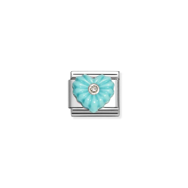 Classic Silver CZ Turquoise Textured Resin Heart Love & Hearts Charms