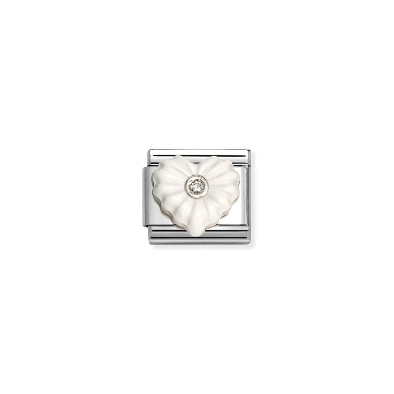 Classic Silver CZ White Textured Resin Heart Love & Hearts Charms