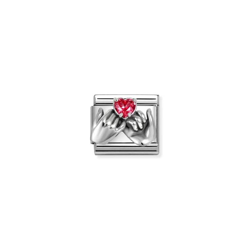 Classic Oxidised Silver and CZ Red Heart Hands Love & Hearts Charms