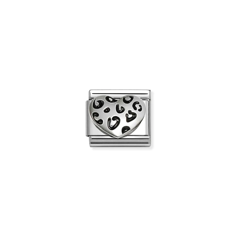 Classic Silver and Enamel Leopard Heart Love & Hearts Charms