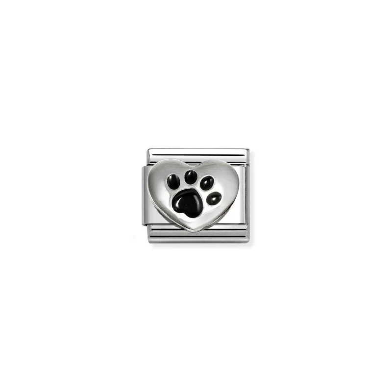 Classic Silver and Enamel Black Pawprint Heart Animals & Pets Charms
