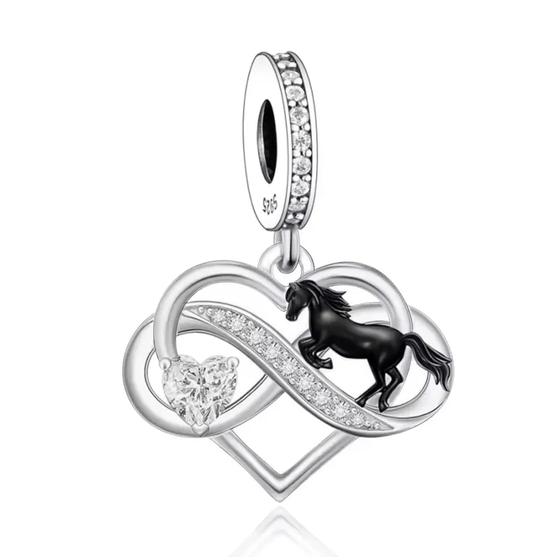 Black Horse Heart Infinity Dangle Charm | CZ EN