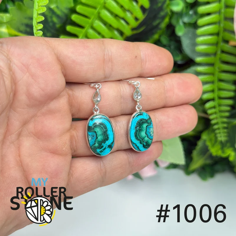 Silberne Ohrringe mit Chrysokoll und Malachit #1006