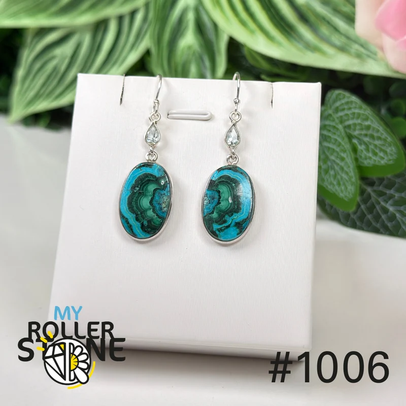 Silberne Ohrringe mit Chrysokoll und Malachit #1006