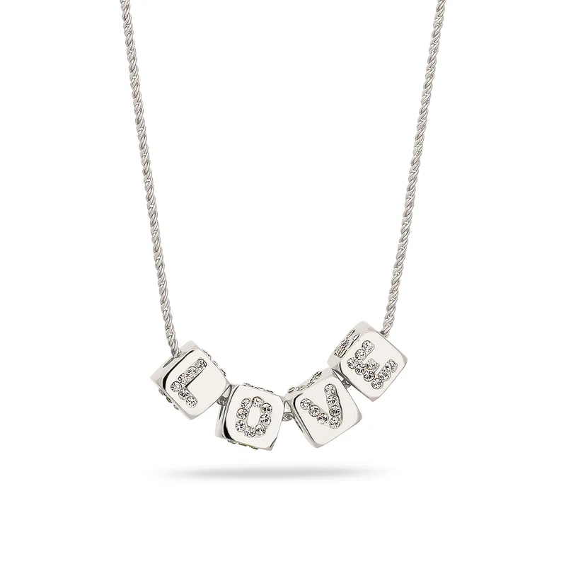 Halskette Würfel LOVE | Kristalle von Swarovski® (Weiß)