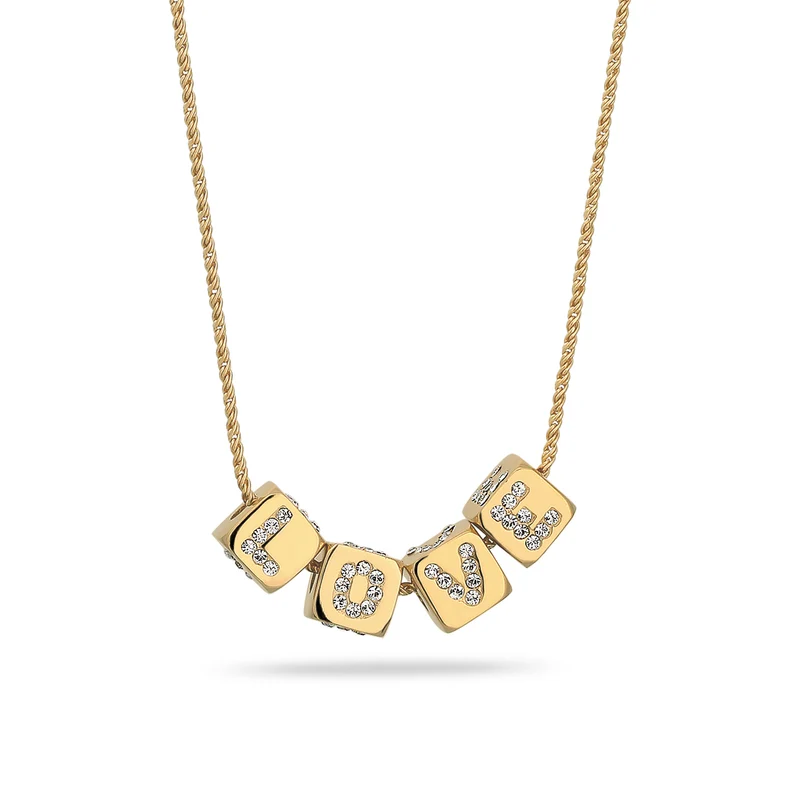 Halskette Würfel LOVE | Kristalle von Swarovski® (Weiß)