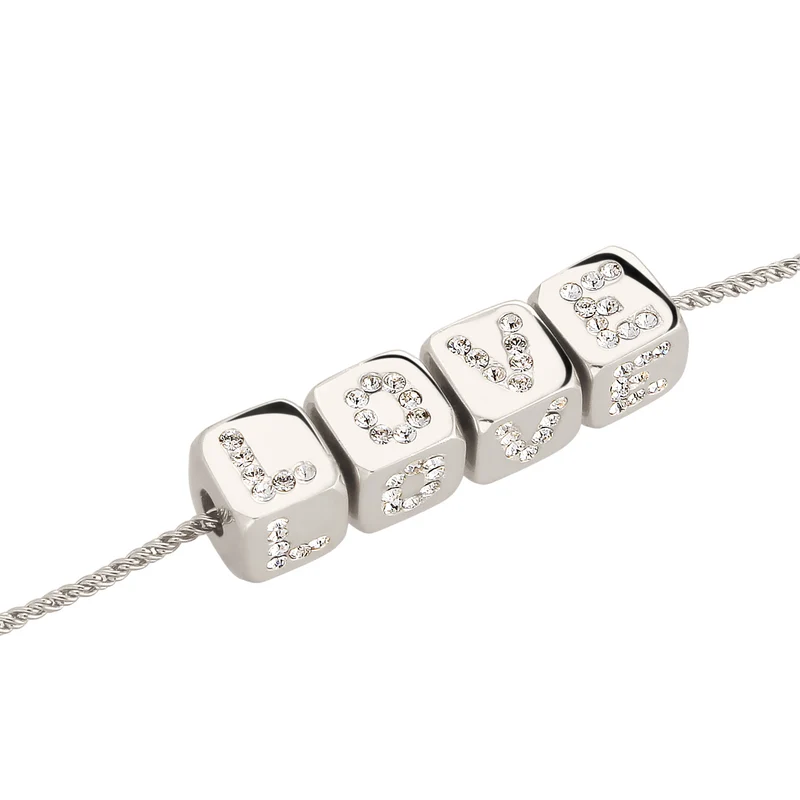 Halskette Würfel LOVE | Kristalle von Swarovski® (Weiß)