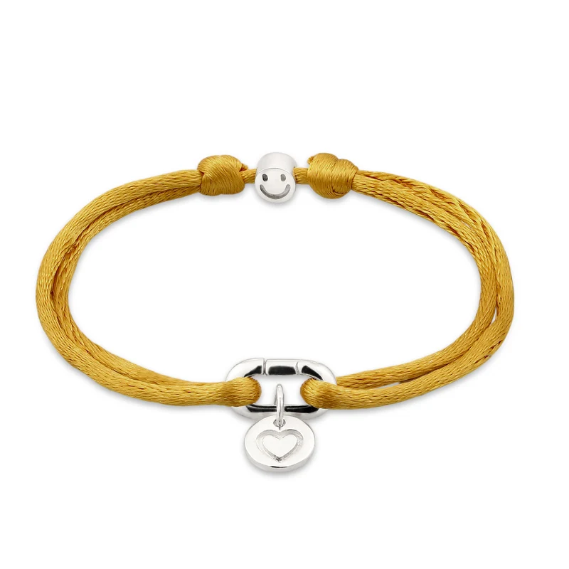 Armband Herz & Smiling Face | Satin (Gelb)