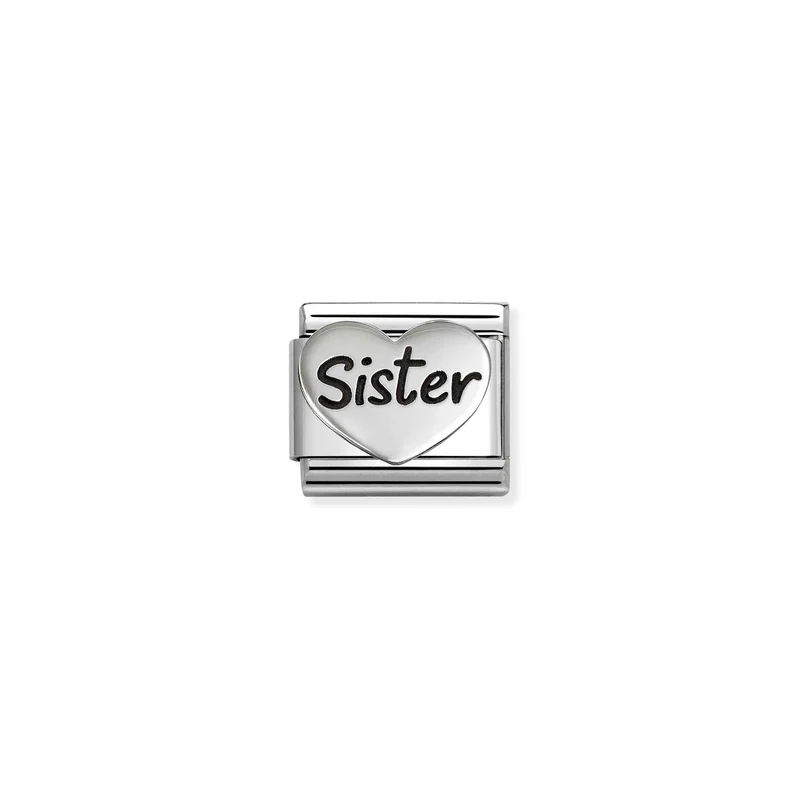 Classic Oxidised Silver Sister Big Heart Family & Friends Charms