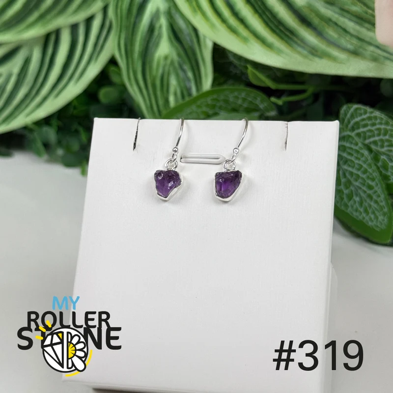 Ohrringe aus 925er Sterlingsilber mit rohem Amethyst #E319