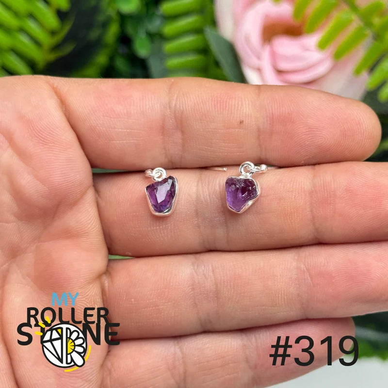 Ohrringe aus 925er Sterlingsilber mit rohem Amethyst #E319