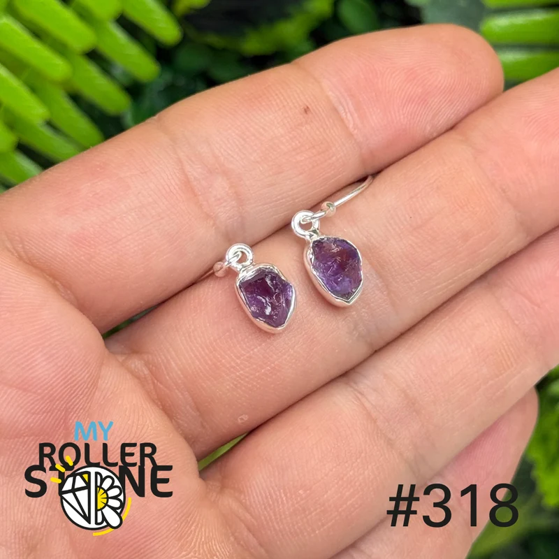Ohrringe aus 925er Sterlingsilber mit rohem Amethyst #E318