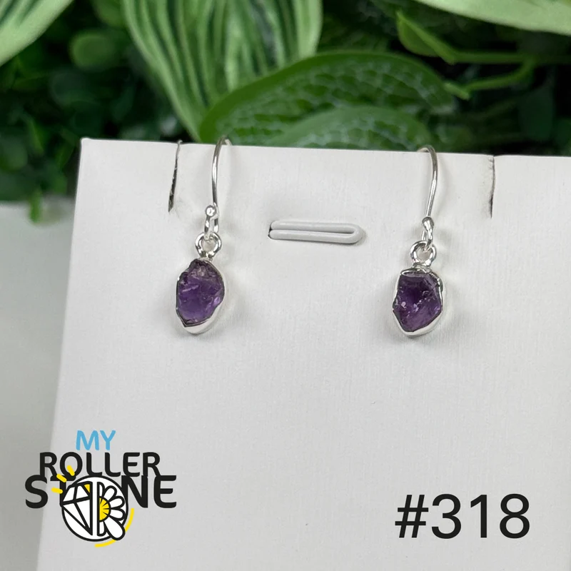 Ohrringe aus 925er Sterlingsilber mit rohem Amethyst #E318