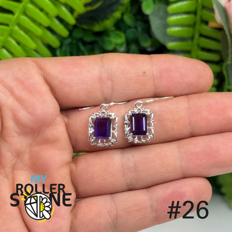 Facettierte Amethyst-Ohrringe aus 925er Sterlingsilber #FE26
