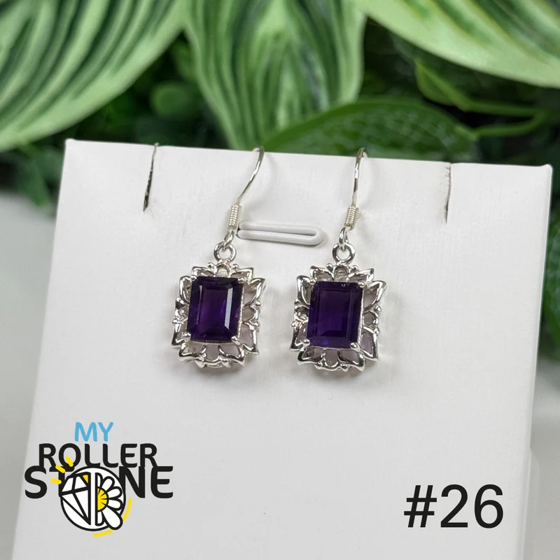 Facettierte Amethyst-Ohrringe aus 925er Sterlingsilber #FE26