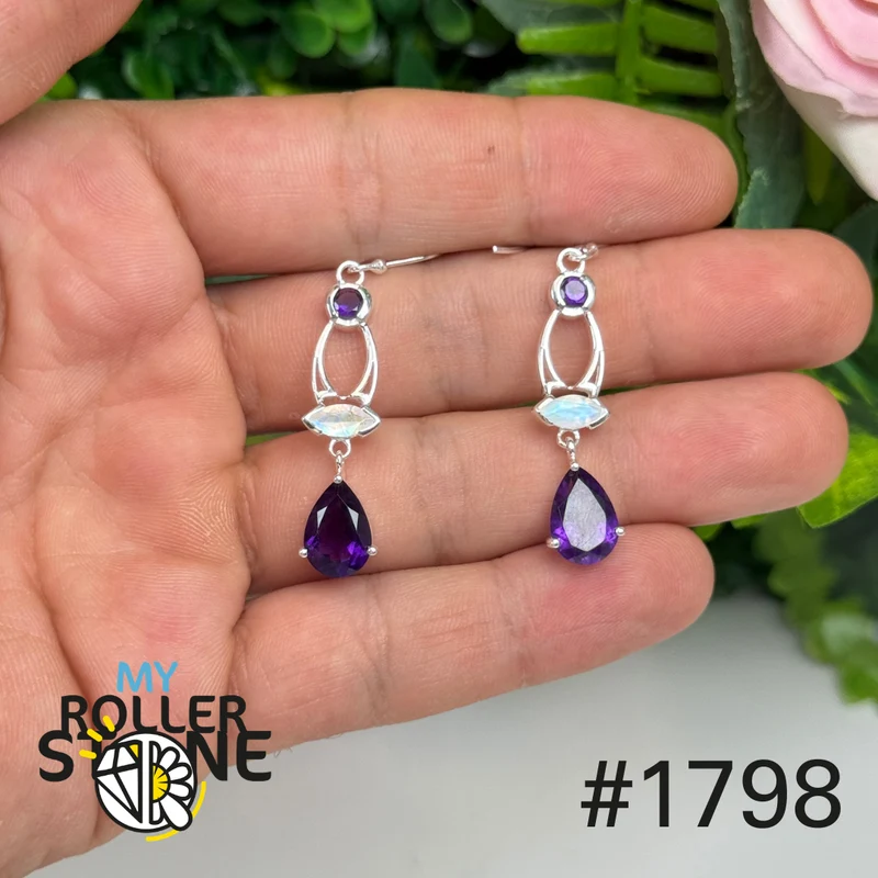 Facettierte Amethyst-Ohrringe aus 925er Sterlingsilber #1798
