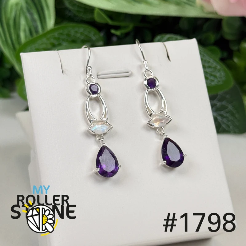 Facettierte Amethyst-Ohrringe aus 925er Sterlingsilber #1798