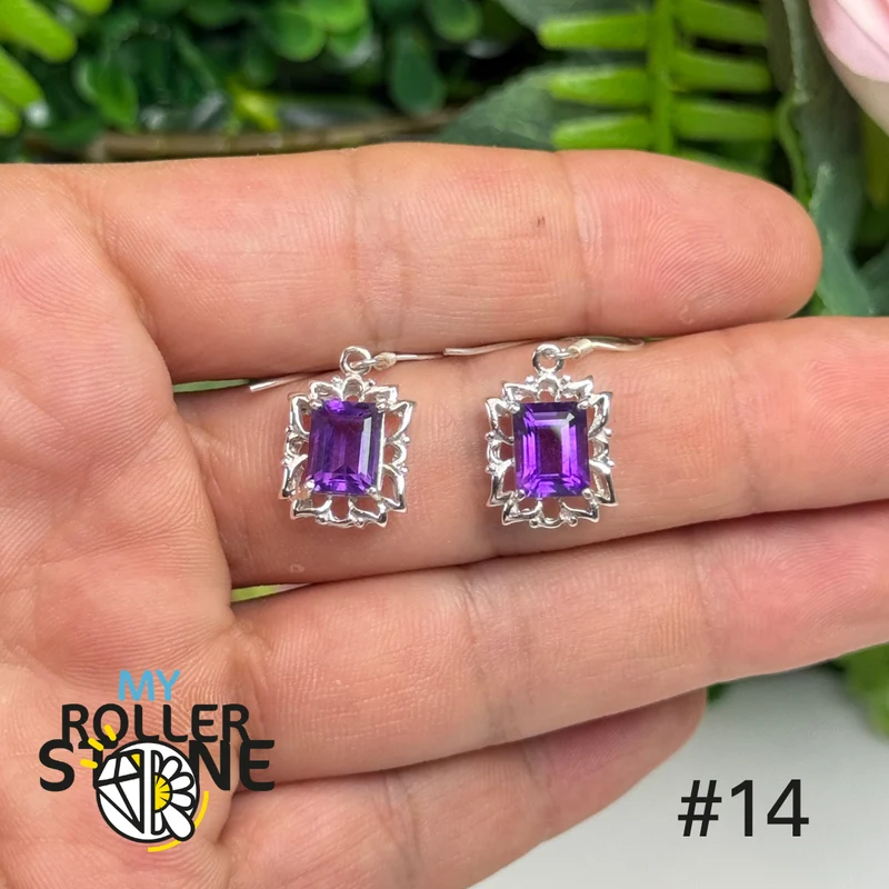 Facettierte Amethyst-Ohrringe aus 925er Sterlingsilber #FE14