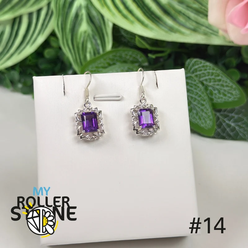 Facettierte Amethyst-Ohrringe aus 925er Sterlingsilber #FE14