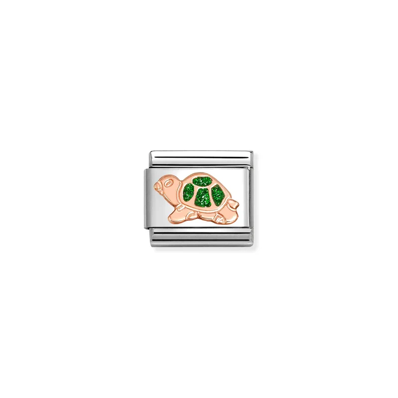 Classic Rose Gold and Enamel Green Glitter Turtle Animals & Pets Charms