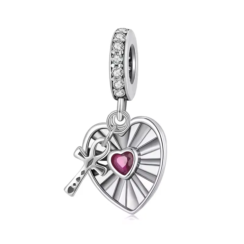 Heart and Cross Dangle Charm | CZ