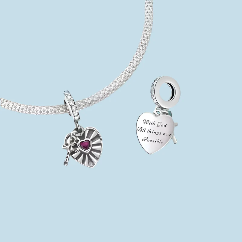 Heart and Cross Dangle Charm | CZ
