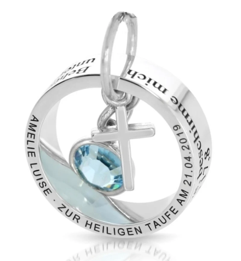 Taufring mit Gravur Kreuz Anhänger 925 Silber Geschenk Taufe Kommunion