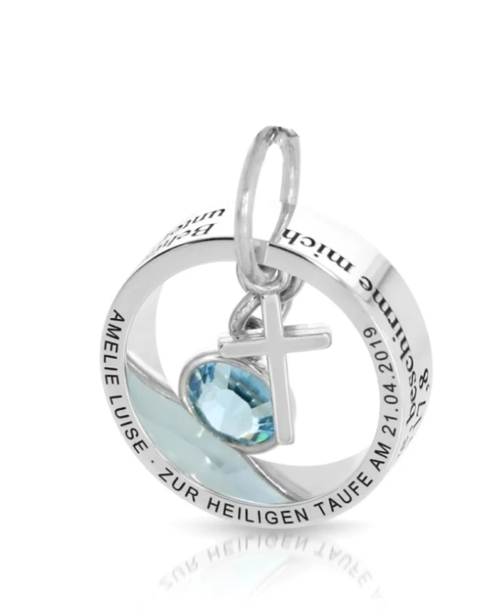 Taufring mit Gravur Kreuz Anhänger 925 Silber Geschenk Taufe Kommunion