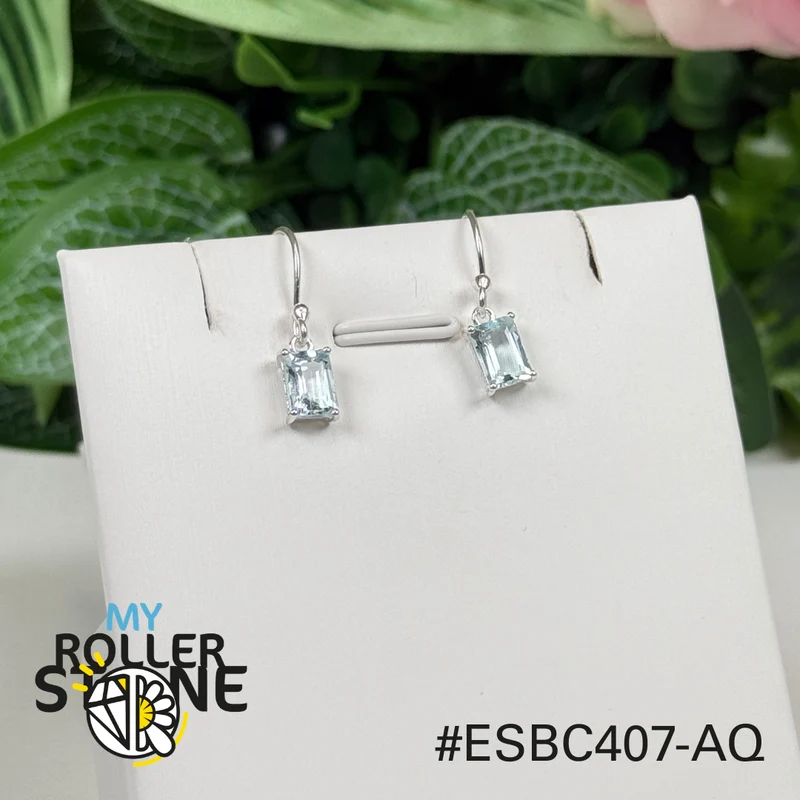 Facettierte Aquamarin-Ohrringe aus 925er Sterlingsilber #07AQ
