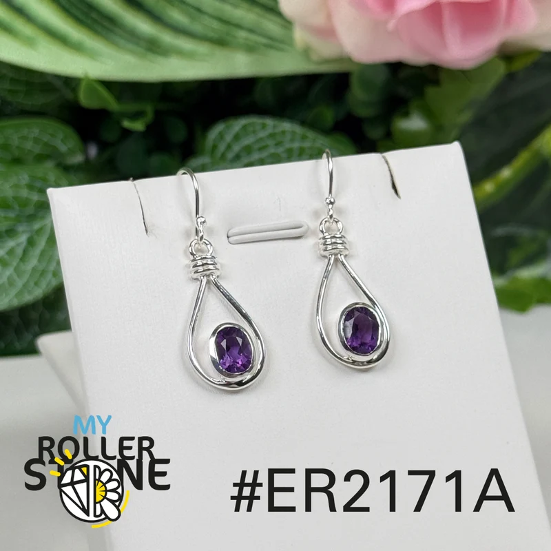 Facettierte Amethyst-Ohrringe aus 925er Sterlingsilber #171A