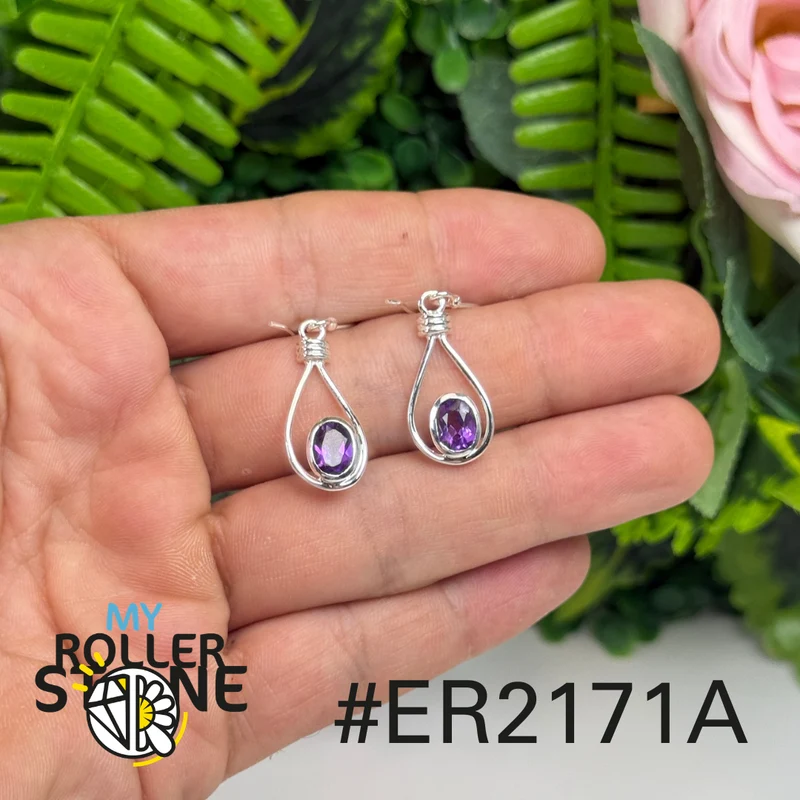 Facettierte Amethyst-Ohrringe aus 925er Sterlingsilber #171A