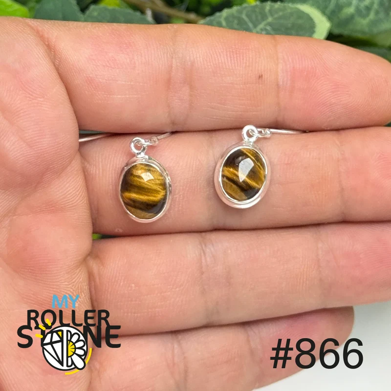 Tigeraugen-Ohrringe aus 925er Sterlingsilber #E866