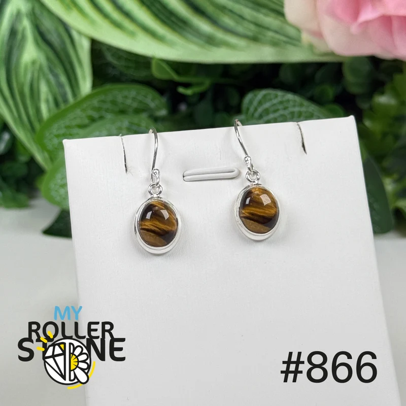 Tigeraugen-Ohrringe aus 925er Sterlingsilber #E866