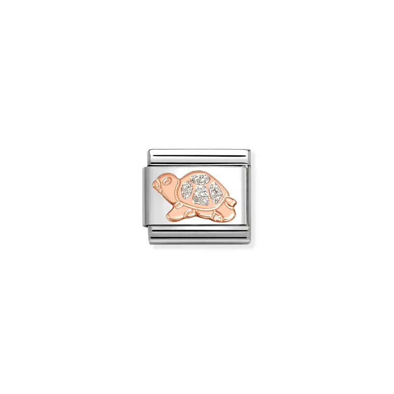 Classic Rose Gold and Enamel Silver Glitter Turtle Animals & Pets Charms