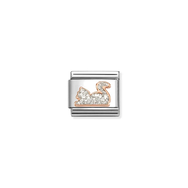 Classic Rose Gold and Enamel Silver Glitter Cat Animals & Pets Charms