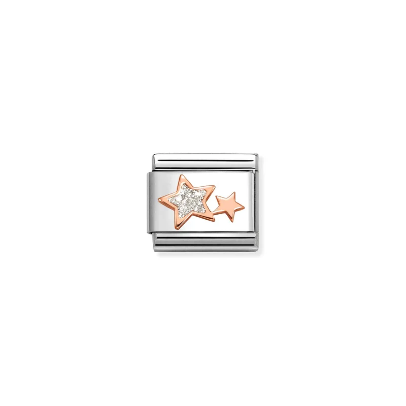 Classic Rose Gold and Enamel Silver Glitter Double Stars Fairytale & Fantasy Charms