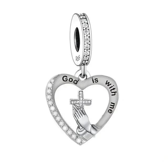 "God is with me" Heart Dangle | CZ