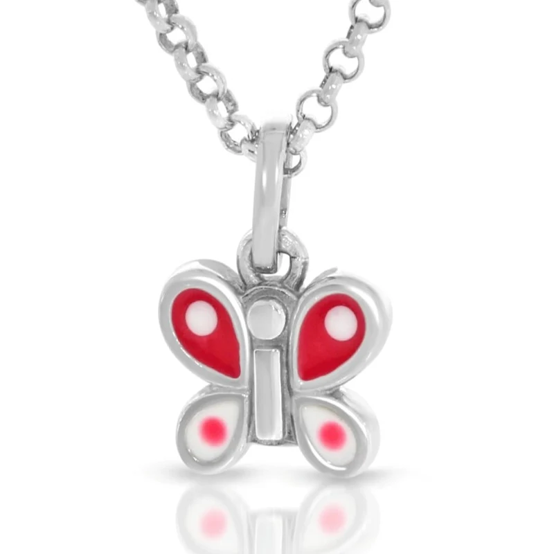 Kinder Kettenanhänger Schmetterling pink weiße Punkte 925er Silber Kinderschmuck