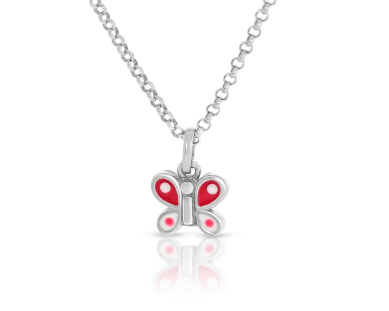 Kinder Kettenanhänger Schmetterling pink weiße Punkte 925er Silber Kinderschmuck