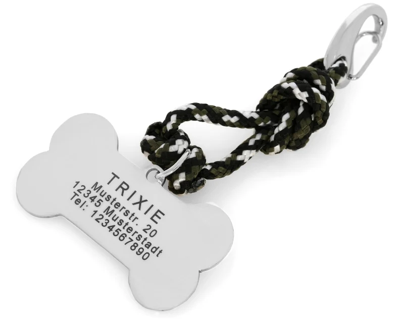 Hundemarke mit Gravur Anhänger Knochen Hund Personalisierbar Charm Hund schwarz weiß