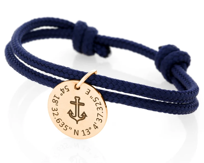 maritim Anker Armband 3mm rosé vergoldet Damen Herren Segelseil dunkelblau