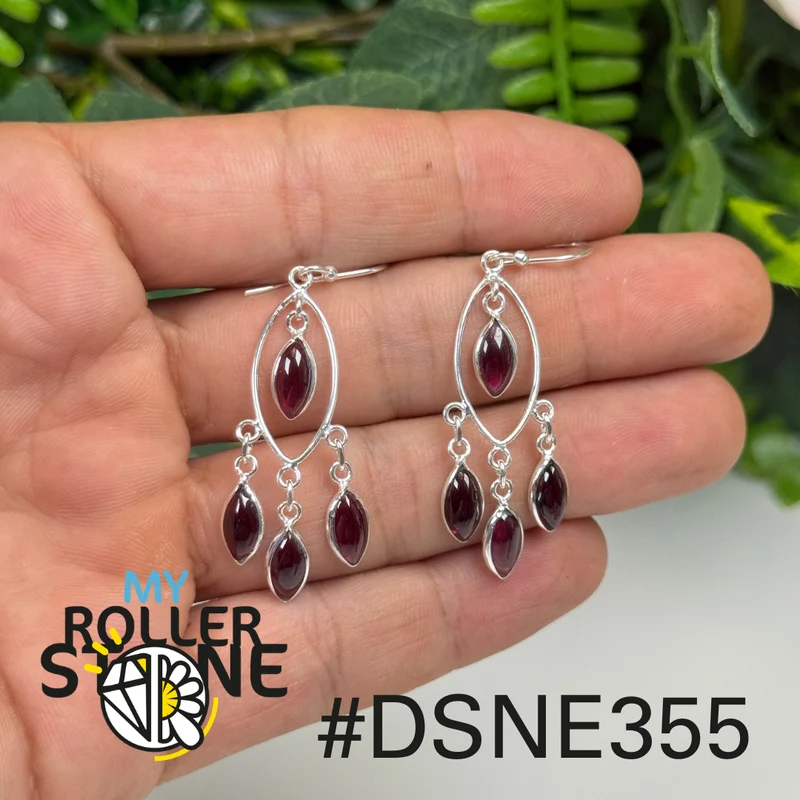 Silberne Granat-Cabochon-Ohrringe #E355
