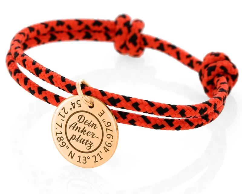 Armband 3mm verstellbar orange schwarz Koordinaten Spruch Gravur rosé vergoldet