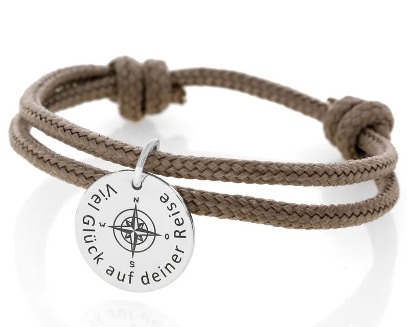 Armband aus Segelseil 3mm zum verstellen Gravur Anhänger 925 Sterling Silber